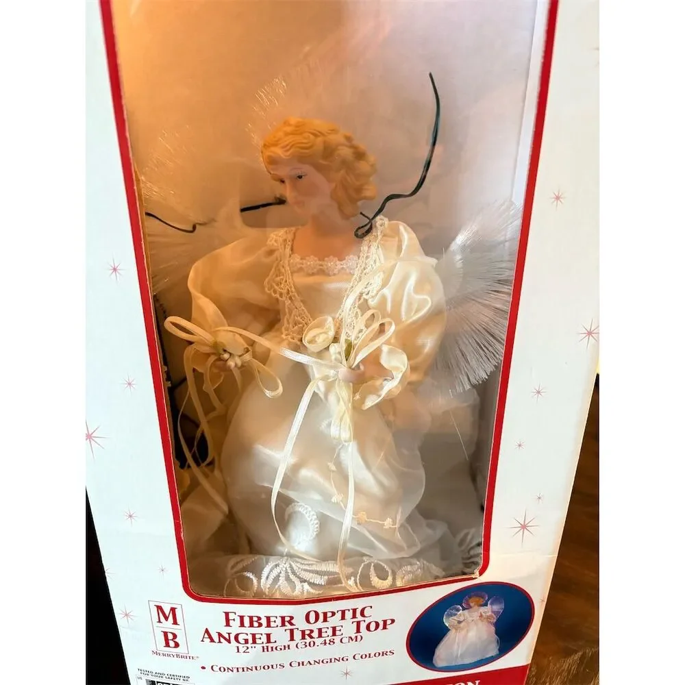Vintage Fiber Optic Porcelain Angel‎ Tree Topper 12